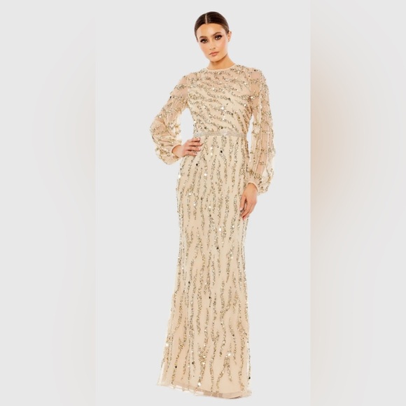 Mac Duggal Dresses & Skirts - New Mac Duggal Gold Embellished High Neck Puff Sleeve Trumpet Gown size 12